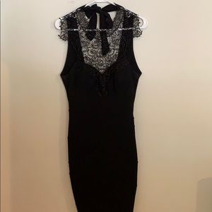 Black Lace Sweetheart Tie Bodycon Dress